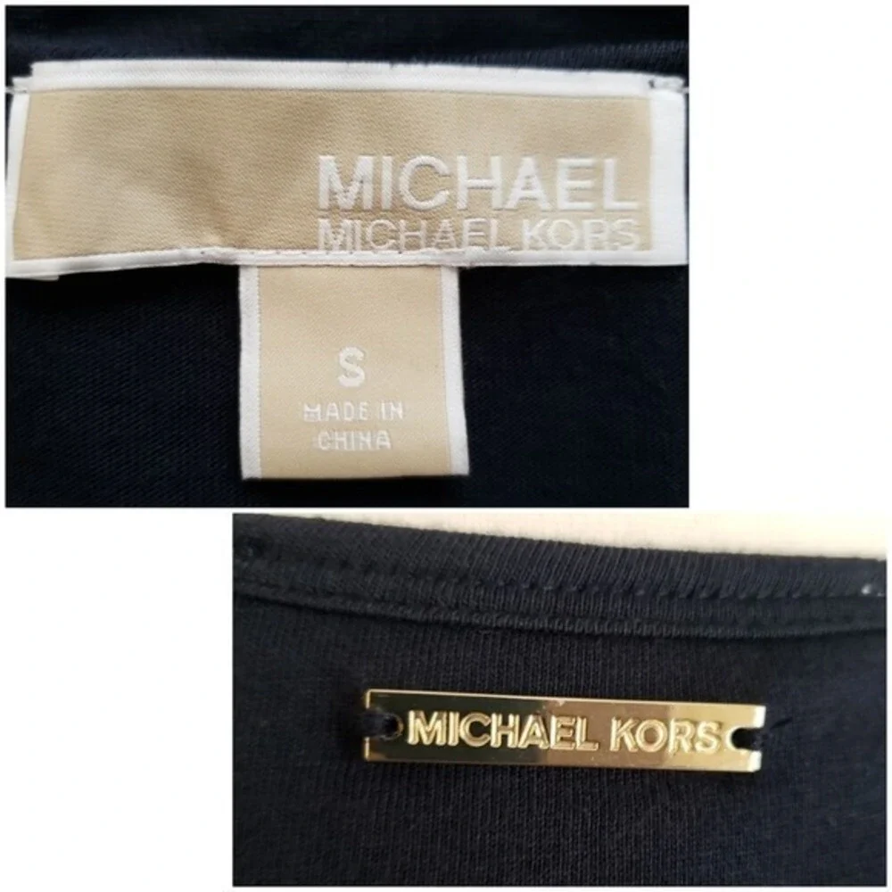 Michael Kors Black & White Sequin Chevron Long-Sleeve Top-‎ Small, S